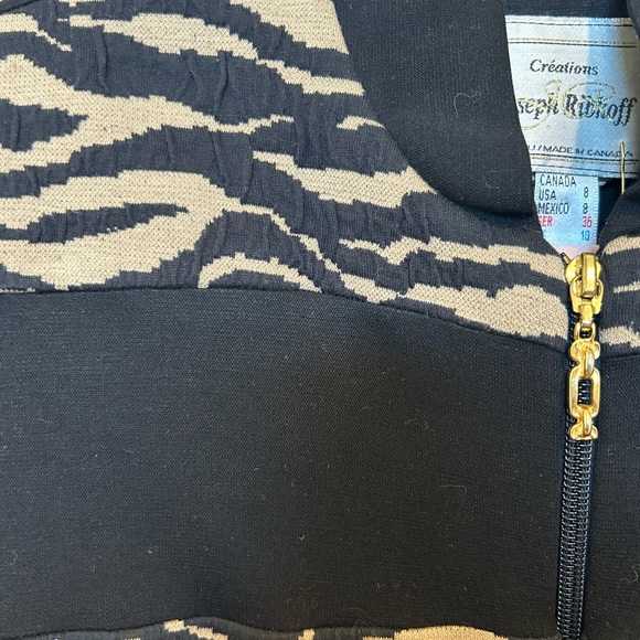 Joseph Ribkoff Vintage 80s Black and Tan Patterned Zipper Front Jacket - Picture 5 of 6